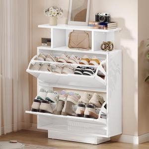 <span class=keywords><strong>Meuble</strong></span> à chaussures fin et élégant à finition brillante, gain de place, avec 2 tiroirs basculants pour couloir, entrée, salon - Product Image 6