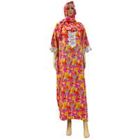 Abayas Pour Femmes Imprimé Floral Appliques Coton O-neck Loose Slim African Dress Musulman Islam Jilbab Marocain Caftan Avec Hijab