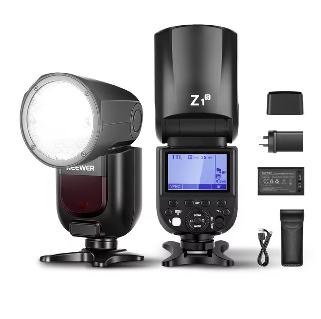 NEEWER Professional 2.4G TTL round Head Flash Speedlite Adjustable Modeling Lamps 2600mAh Battery Power for Canon/Sony/Nikon
