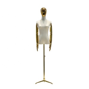 Maniquí de Mujer con Cabeza Cromada, Torso Envuelto en Tela, Parte Superior del Cuerpo, Maniquí Femenino Dorado para Exhibición de Ropa en Escaparates - Product Image 1