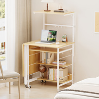 Bureau d'ordinateur compact personnalisé Bureau pliable mobile portable avec étagère de rangement à roulettes pour bureau salon