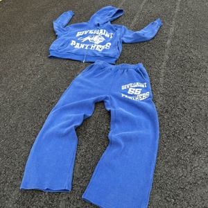 Comfort Casual Acid Wash Knit Waffle Tracksuits Custom Oversized Heavyweight Waffle Hoodie and Sweatpants Set <b>Jogging</b> <b>Suit</b> - Product Image 1