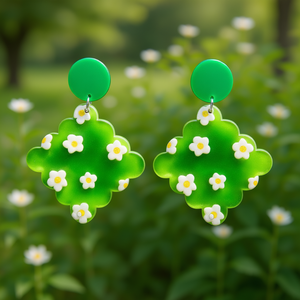 Pendientes Colgantes Florales Verdes de Acrílico, Joyería de Moda para Mujer - Product Image 2