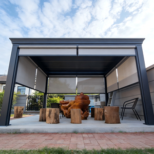 Pergola <span class=keywords><strong>de</strong></span> luxe en aluminium toutes saisons avec toit à lames motorisées pour balcon, jardin et extérieur, LED en option, rideaux personnalisables - Product Image 2