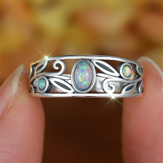 925 Sterling Silver White Opal Oval Round Stone Ring Rings for Women Vintage Wedding Band Bridal Engagement Fine Jewelry Gifts