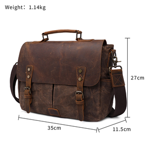 Túi đeo chéo, đeo vai, đựng laptop, chất liệu canvas phủ sáp, kiểu dáng cổ điển, chống thấm nước, dành cho nam - Product Image 5