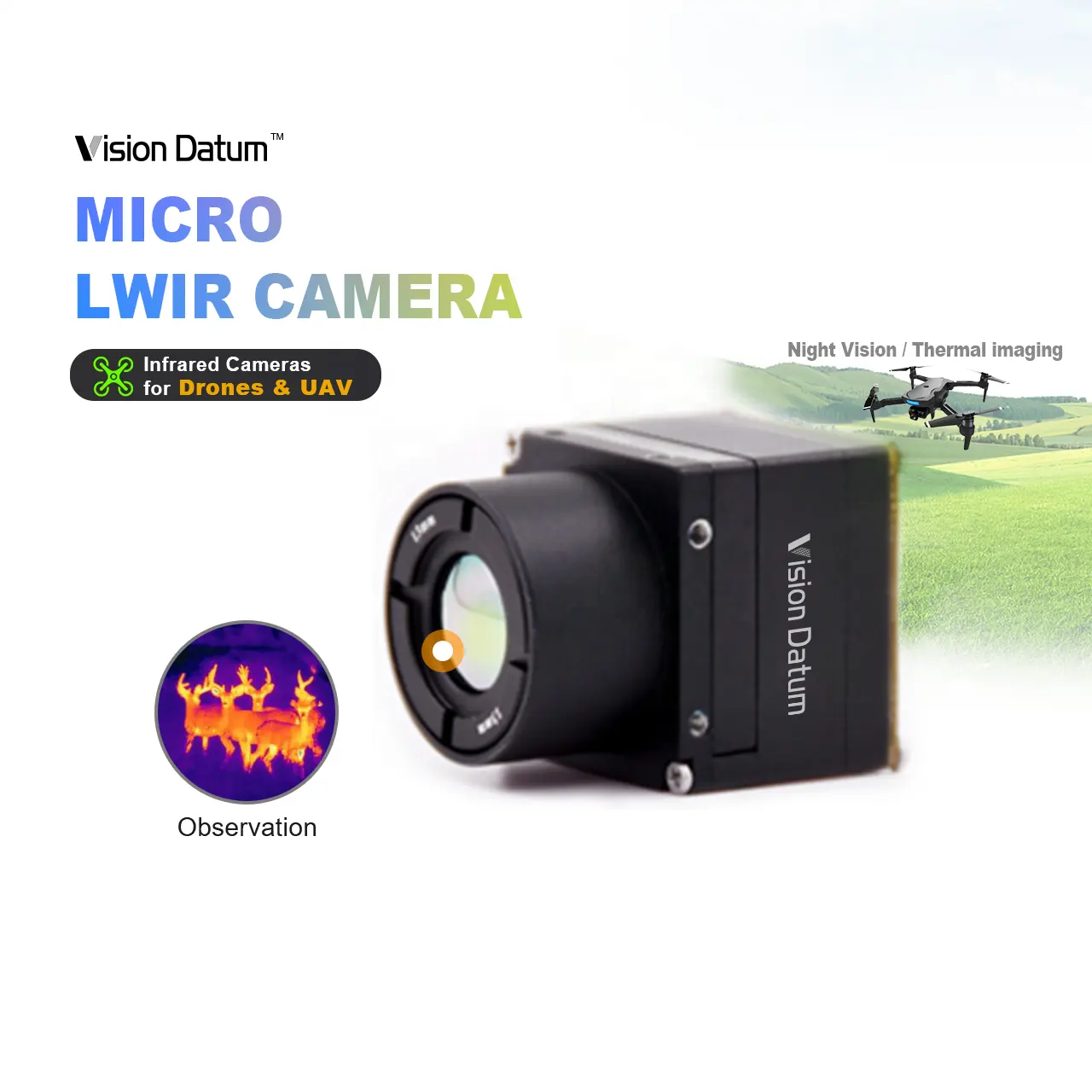 Nhà sản xuất bán quan sát 0.3MP 50Hz hyperspectral Camera mini lwir Camera VOX Detector cho Drone giám sát an ninh
