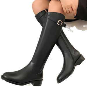 Bottes hautes pour femme en microfibre souple, style motard, avec fermeture éclair latérale, semelle en caoutchouc respirante, couleur marron, collection automne-hiver - Product Image 1