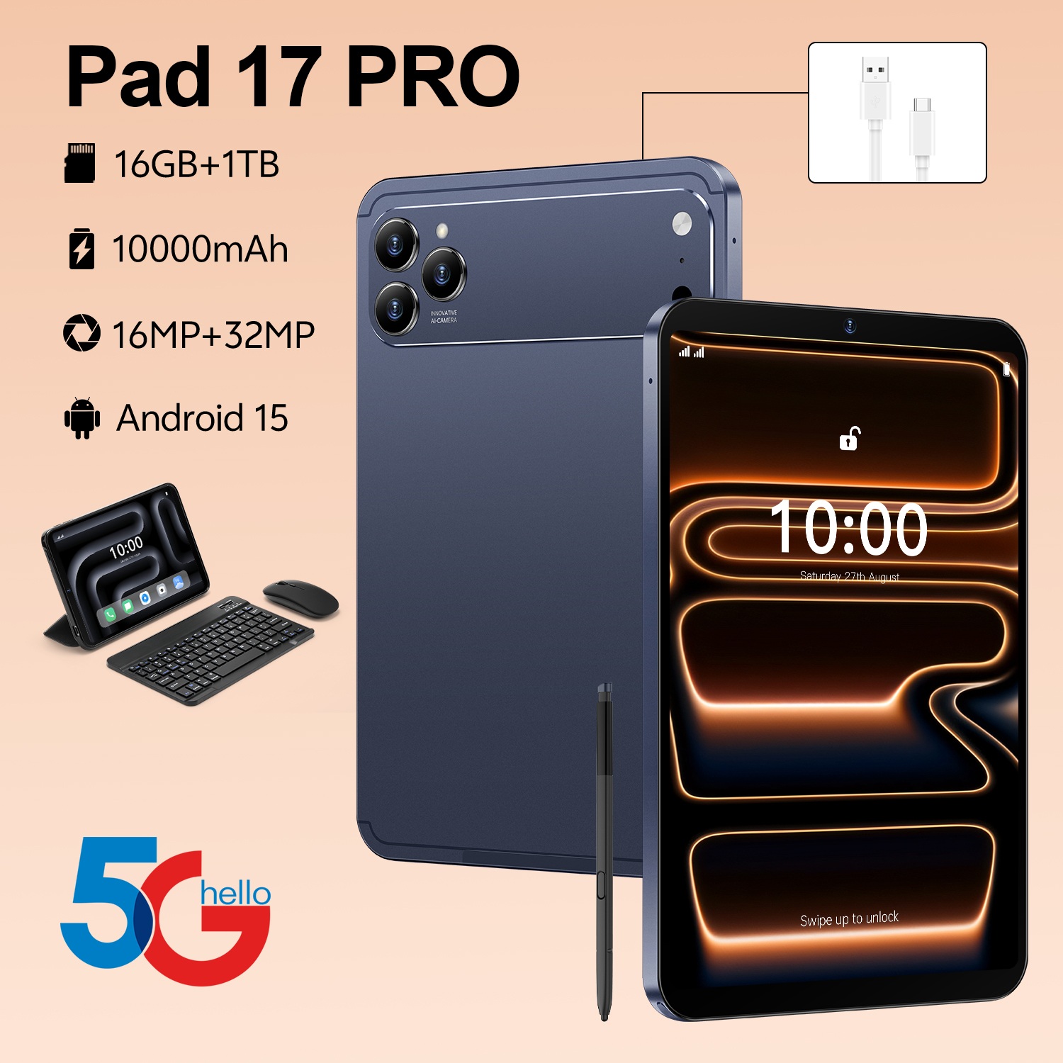 Pad 17 Pro 5G Global Version Educational Kids Tablet PC 16GB+1TB