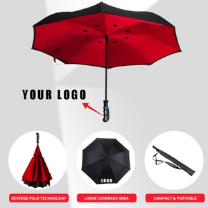 Extra Large Double Canopy Vented Windproof Inverted Reverse Upside Down <b>Umbrella</b> with C-shape Handle - Product Image 2