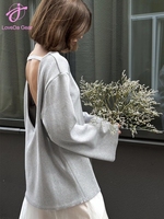 Suéter de Punto Personalizado al por Mayor de Loveda con Logotipo Personalizado para Mujer, Otoño Invierno, Casual, Holgado, Suave, Color Sólido, Sexy, sin Espalda