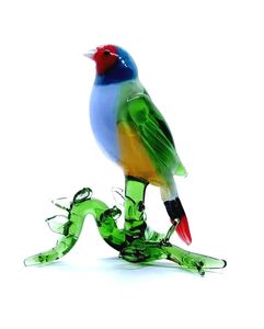 Figurine d'oiseau colorée en verre artisanal sur branche verte, décoration d'intérieur, Art déco, rentrée scolaire, ornement écologique - Product Image 3