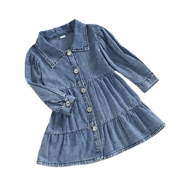 1 шт. изготовленным на заказ логосом RTS на весну и осень, Одежда для новорожденных одежда с длинными рукавами на пуговицах для маленьких девочек, джинсовое платье-рубашка