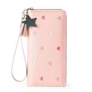 Wholesale Unisex Wristlet <b>Clutch</b> Bag Women's Cute Embroidered Tassel Multi Functional Card Slot Zipper Waterproof PU Long Wallet - Product Image 2