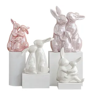 Artigianato in ceramica Easter Bunny Art decorazione da tavolo oro argento placcato coniglio in ceramica Nordic Decor statuette in ceramica