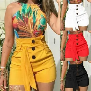 5XL 4XL 3XL Summer Women s Fashion Lace Up Tie Pants Plus Size Casual High Waist Short Pants Plus Size