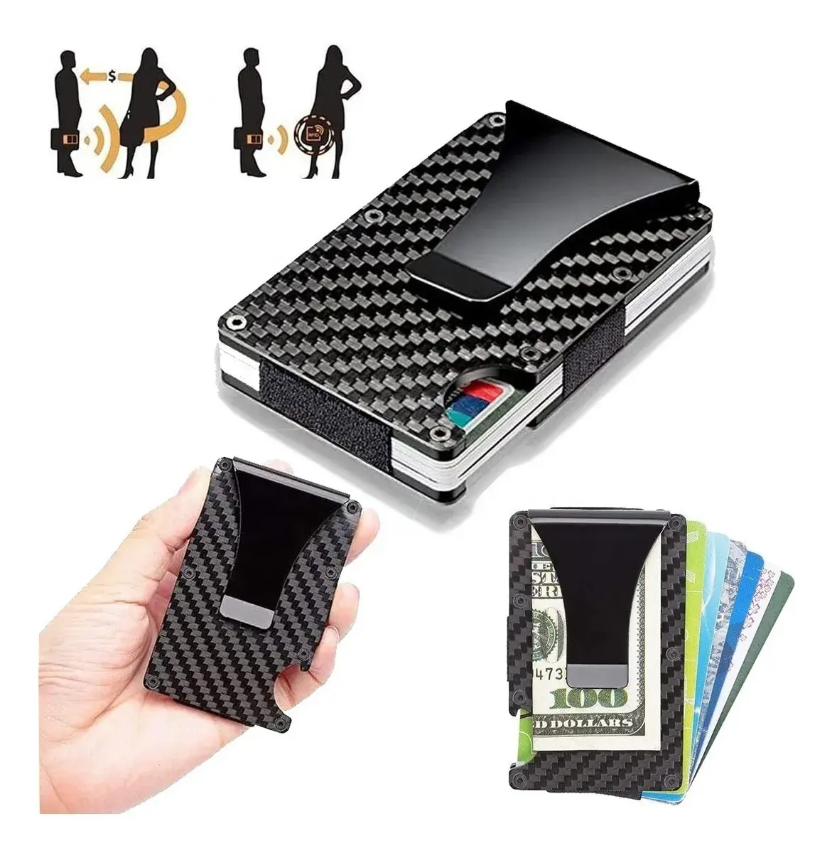 2023 Neuestes Design Kohlefaser-RFID-Blockierung Minimalist Slim Aluminium Wallets für Männer