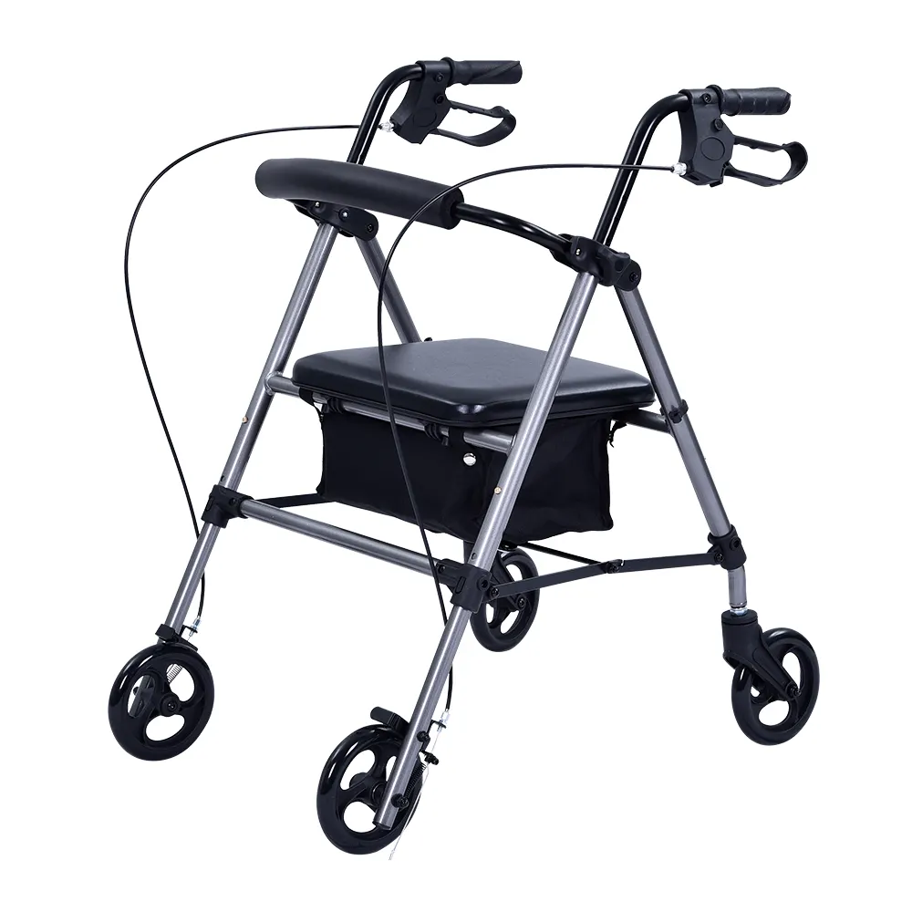 Hot Product Aluminum Adult Elderly 4 Wheels Walker Rollator With Shopping Bag Light Weight Rollator Walker