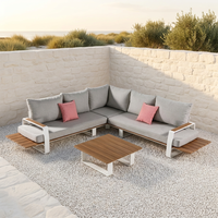Canapé d'extérieur modulaire en forme de L, structure en aluminium et ensemble de meubles de patio en bois composite avec table basse