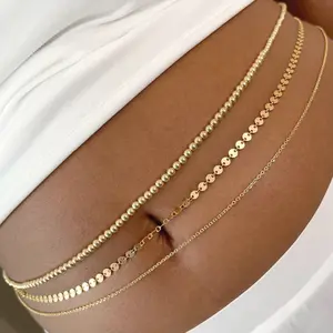 Einfache Strand Taille Perlen Bauch kette Mode Sexy Geometrische Pailletten Metall Perlen Bauch ringe Taille Kette Für Frauen