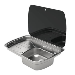 Fregadero de Acero Inoxidable SUS304 con Tapa de Vidrio Templado, Grifo Plegable y Desagüe, 600x445x145mm, Latón, para Autocaravanas y Caravanas - Product Image 1