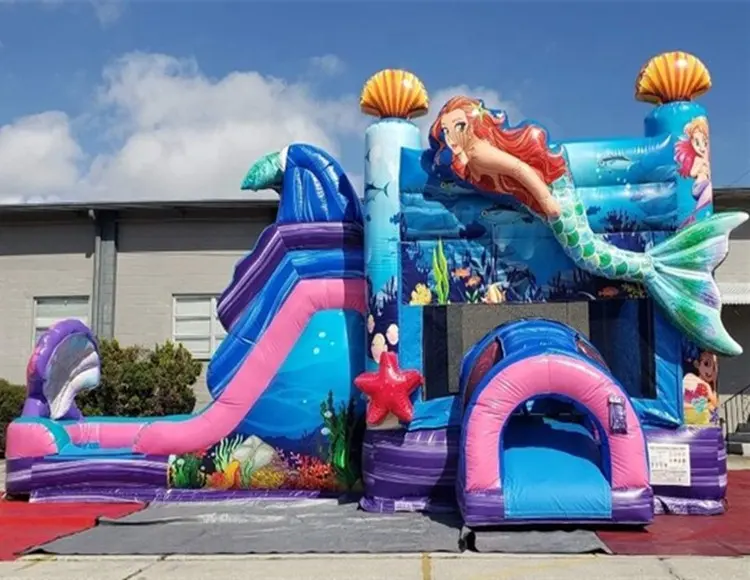 Mermaid Kids Play Game Combo Bouncer Jumping Dry Slide Bouncy Castle Bounce House Inflatable