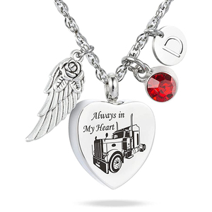 Colgante de corazón de acero inoxidable con alas de Ángel y piedra de nacimiento, collar, urna de cremación, joyería, recuerdo para cenizas de mascota humana - Product Image 1