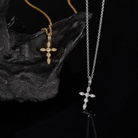 Collier pendentif croix en argent sterling S925 imperméable pour femmes et filles, collier ras du cou en moissanite plaqué or, fournitures de bijoux personnalisés