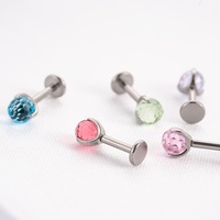 Piercing Labret en Titane ASTM F136, Bijou à Visser Intérieurement avec Zircon Cubique et Dos Plat pour Lèvre, Tragus, Cartilage, 16G