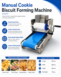 Tabletop Manual <b>Biscuit</b> Making <b>Machine</b> Cookie Pattern Press Roller with Blue Conveyor Belt for Bakery Shop - Product Image 4