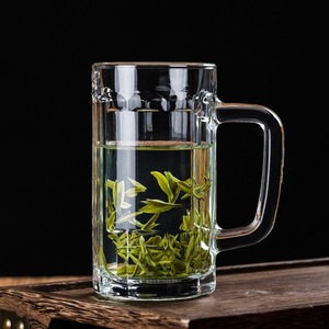 Transparent Glass <b>Mug</b> With Handle 400Ml Heat Resistant For Tea Beer Party Use Solid Color Cup - Product Image 1