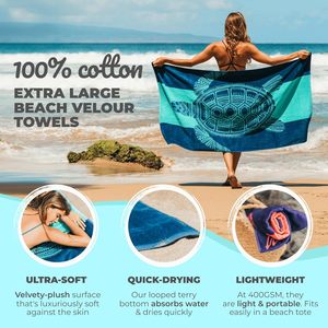 Toalla de Playa Nova Blue Turtle, Colores Azules Tropicales, Diseño Único, Extra Grande (34"x63"), Uso de Verano para Niños y Adultos - Product Image 2