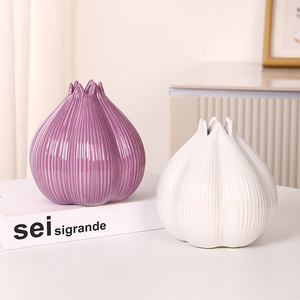 Mystic Arts Ceramic Onion Vase White And Purple Tabletop Decor For Living Room Flower Arrangement Art <b>Container</b> - Product Image 2