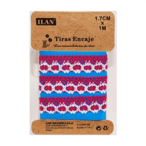 Nastro in pizzo Ilan 1,7 cm x 1 m rosa rosso blu, decorativo per cucito e progetti fai da te - Product Image 1