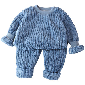Set <span class=keywords><strong>Pigiama</strong></span> in Flanella Tinto in Capo per Bambini Autunno Inverno, Completo Due Pezzi in <span class=keywords><strong>Pile</strong></span> Ispessito per Ragazzi e Ragazze, Abbigliamento da Casa Caldo - Product Image 5