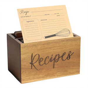 Classic Design Wooden Rectangle Eco-Friendly Waterproof <b>Recipe</b> Storage <b>Box</b> Farmhouse Blank Acaica <b>Card</b> Holder Set Dividers Style - Product Image 3