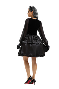 Costume da Donna Gotico, Abito Nero con Stampa a Croce, Corpetto con Lacci, Maniche Trasparenti, per Halloween e Spettacoli Teatrali - Product Image 5