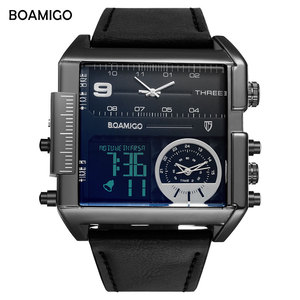 <span class=keywords><strong>BOAMIGO</strong></span>-relojes deportivos para hombre, pulsera de cuarzo de cuero, LED, con logo personalizado, 3 zonas horarias - Product Image 1