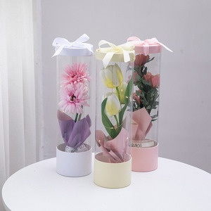 AN Round Flower Paper Boxes Hug Florist Flowers Bucket Transparent PVC Cake Gift Box Ladies Presents Paper Packing Case Lid Part