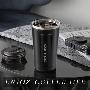 Copo de café com isolamento de aço inoxidável 12 onças 17 onças caneca de café reutilizável com tampa para presente de Natal meia caneca de café para viagem