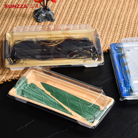 Sunzza boîte à sushi rectangulaire verte motif japonais personnalisé plateau à sashimi togo en plastique jetable à emporter avec couvercle antibuée