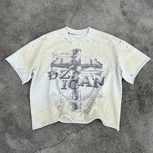 เสื้อยืดดีไซน์เนอร์สไตล์วินเทจ ลุคสตรีทแวร์ คอกลม เนื้อผ้าหนา คุณภาพสูง ลวดลายพิมพ์แบบวินเทจ ทรงโอเวอร์ไซส์ - Product Image 1