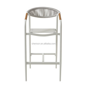 Taburete de Bar Blanco Tejido, Diseño Contemporáneo con Cuerda, Asiento para Exteriores, para Hogar y Bistro - Product Image 3