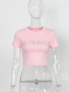 Strass femmes <span class=keywords><strong>t</strong></span>-shirts filles hauts courts mode <span class=keywords><strong>Sexy</strong></span> <span class=keywords><strong>t</strong></span>-<span class=keywords><strong>shirt</strong></span> lettre imprimé <span class=keywords><strong>t</strong></span>-<span class=keywords><strong>shirt</strong></span> dames hauts transparents pour les filles - Product Image 5