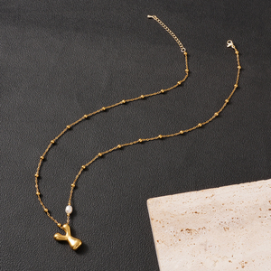 Collier personnalisé avec initiales DIY, 26 lettres en forme de bulles, pendentif en <span class=keywords><strong>perle</strong></span> d'eau douce naturelle, plaqué or 18 carats, acier inoxydable, perles à maillons en O - Product Image 5