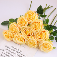 Fleurs artificielles en gros, roses rouges et jaunes longue durée, roses à toucher réel, roses simples en soie pour mariage et décoration intérieure