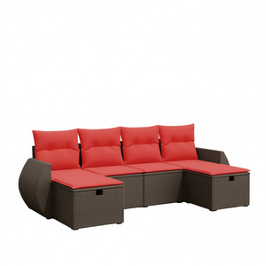Set Divano da Esterno in Polyrattan per 6 Persone, Marrone, con Cuscini, Design Elegante - Product Image 1