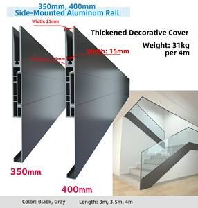 Corrimano in Vetro Montato a Parete, Profilo in Alluminio con Scanalatura Laterale per Installazione di Vetro, Profilo a U, Ringhiera in Vetro per Scale - Product Image 2