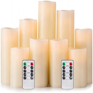 <span class=keywords><strong>Bougies</strong></span> sans flamme scintillantes <span class=keywords><strong>avec</strong></span> télécommande Ensemble de 9 pièces Pilier de cire véritable <span class=keywords><strong>LED</strong></span> <span class=keywords><strong>Bougies</strong></span> scintillantes à piles - Product Image 1