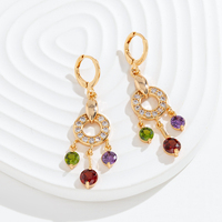 Anting-anting bunga wanita, anting bunga kubik warna pelangi zirkon Korea